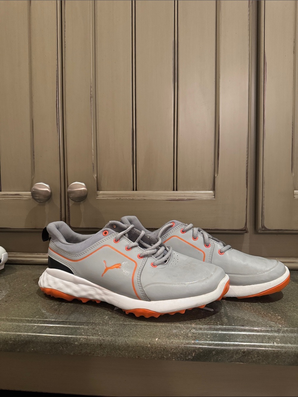 Puma Boys Gray and Orange Athletic Golf Shoes